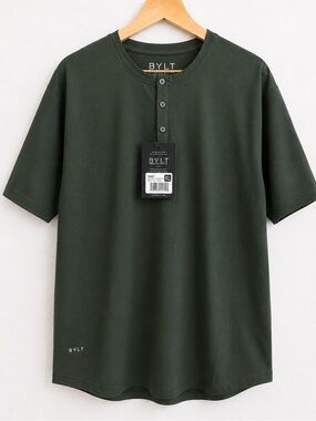 NWT BYLT Henley signature mens short sleeve forest green size XL tee shirt